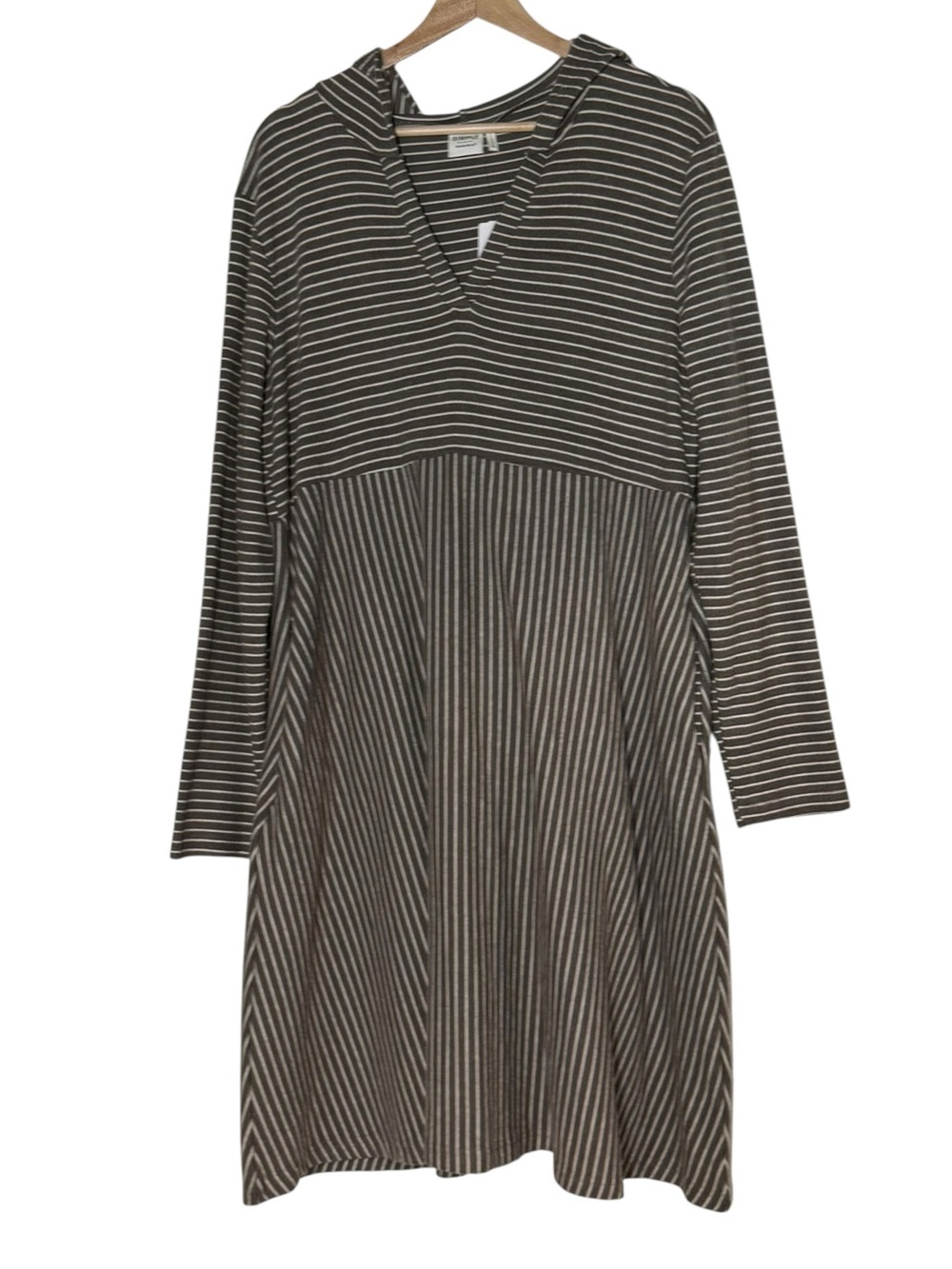 Suzanne Betro Simple Striped Hooded Long Sleeve A Line Dress Size XL Brown NWT